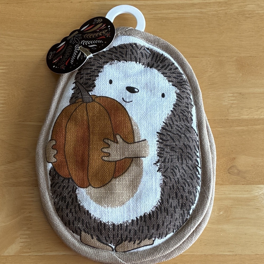 Envogue Pumpkin Party Hedgehog Oven Mitts Set of 2 100% Cotton RN#119737